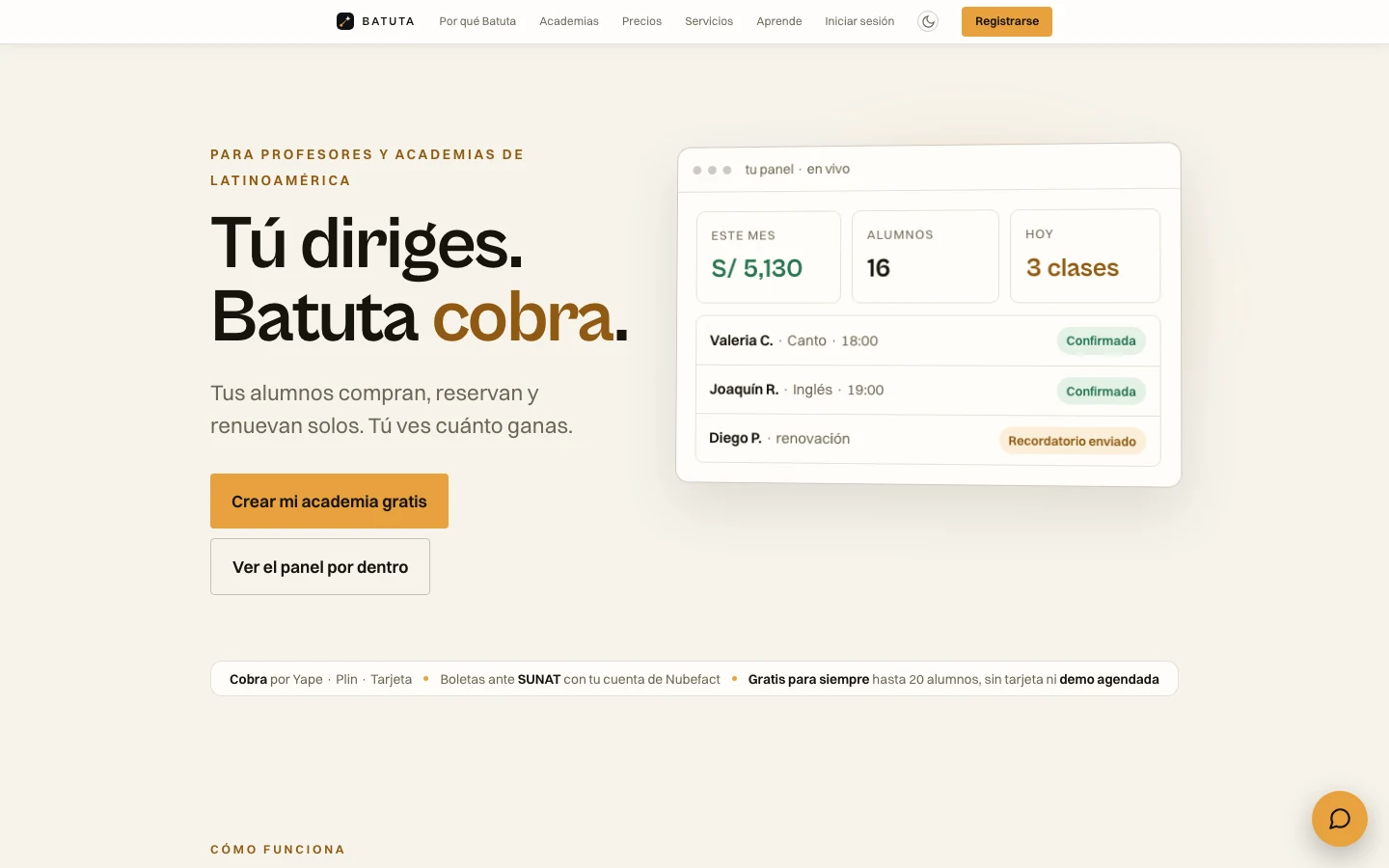 Portada pública de Batuta para profesores y academias