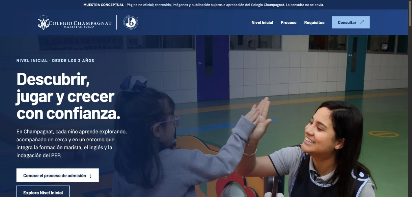 Portada conceptual de admisión inicial de Champagnat