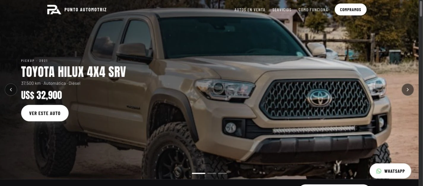 Portada de Punto Automotriz con vehículo protagonista y acceso al catálogo
