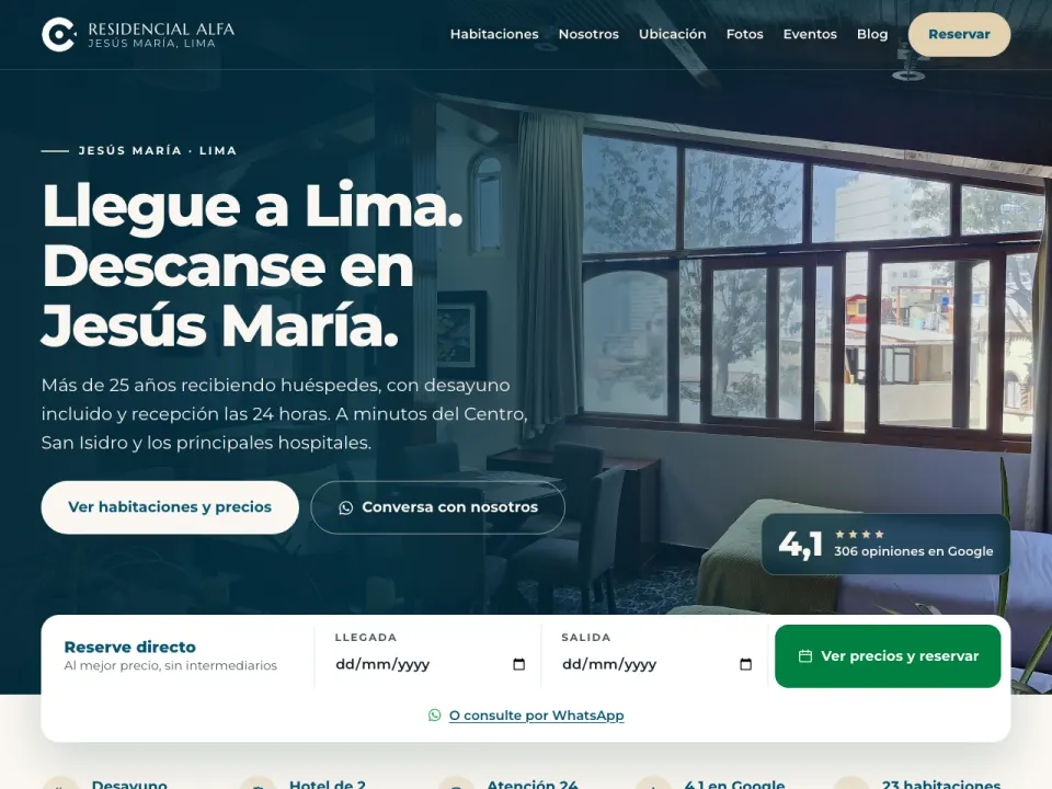 Current Hotel Residencial Alfa website homepage