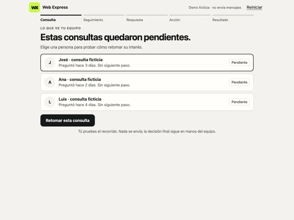 Fictional demo of commercial enquiry follow-up